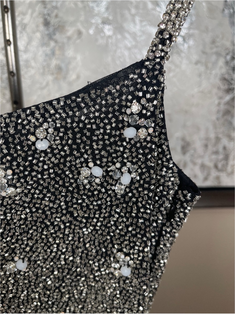 CLIO PEPPIATT Diamond Crystal Bead Embellished Fringe Black Maxi Dress Size S - Picture 5 of 11